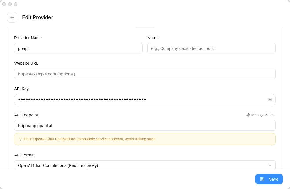 CC Switch — Edit Provider dialog
