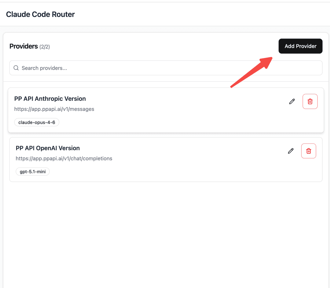 Claude Code Router — Add Provider dialog