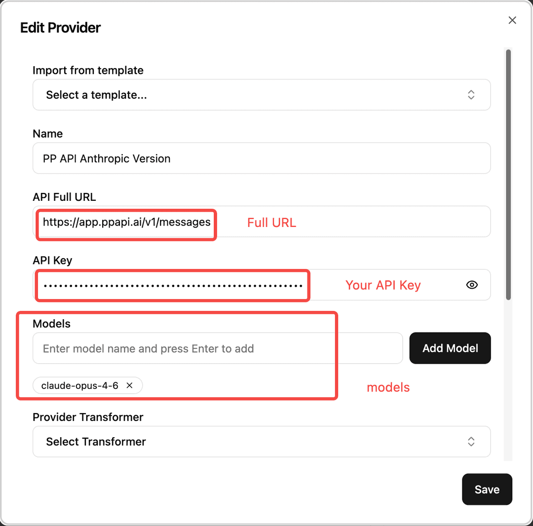 Claude Code Router — Edit Provider dialog