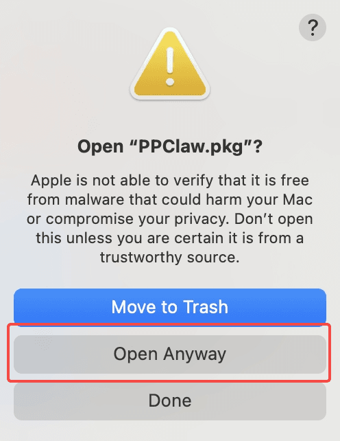 Open Anyway confirmation dialog