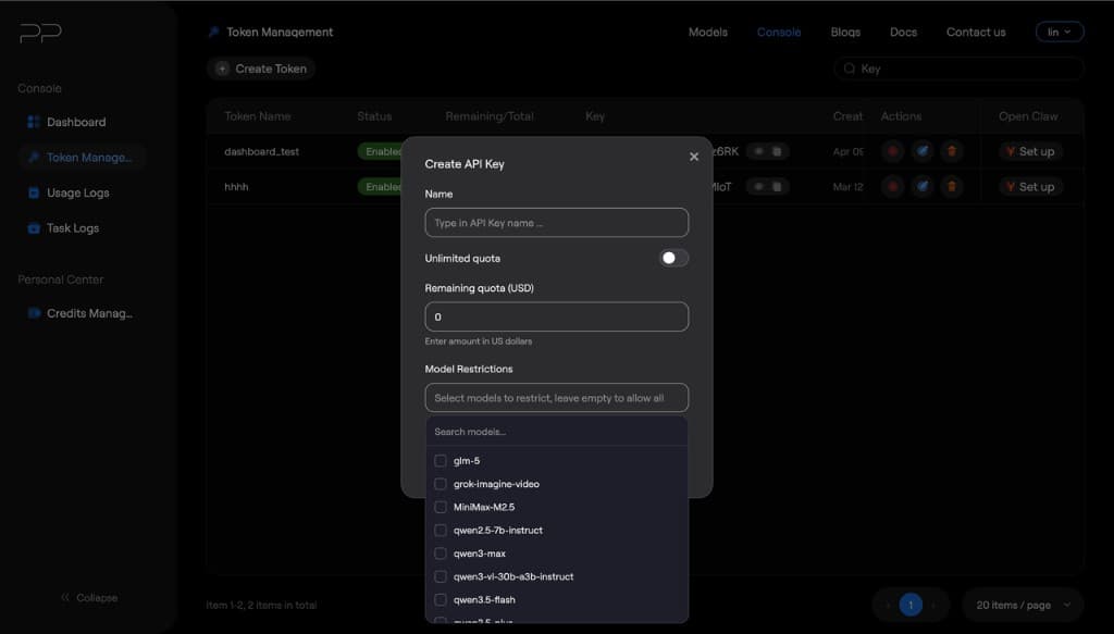 Model restrictions selector