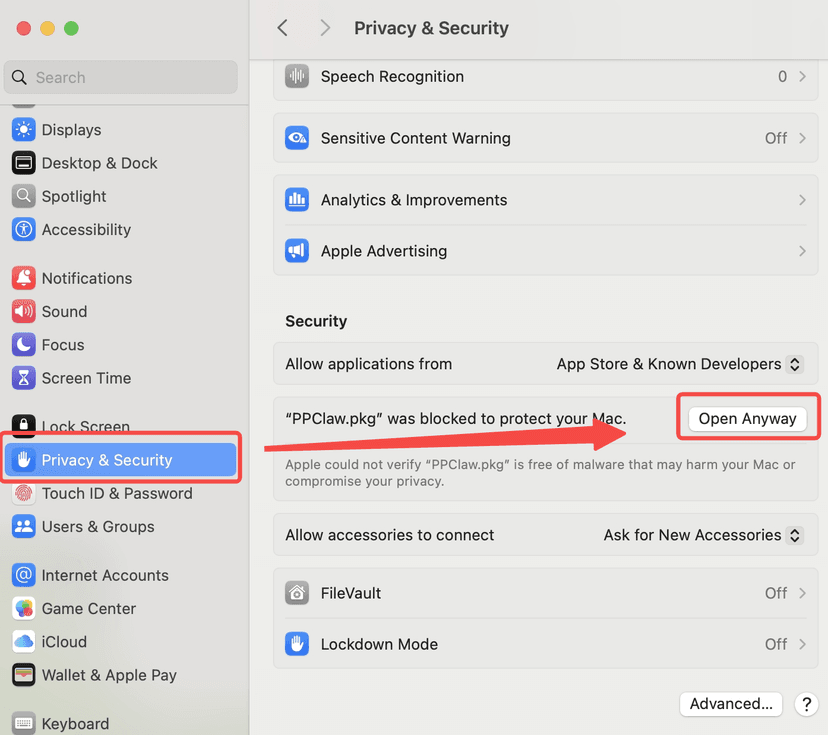 Privacy & Security settings